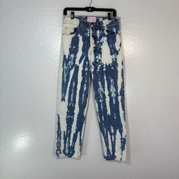 Revice Jeans Womens 26 Blue White High Rise Button Fly Tie Dye Straight Leg - Picture 1 of 8